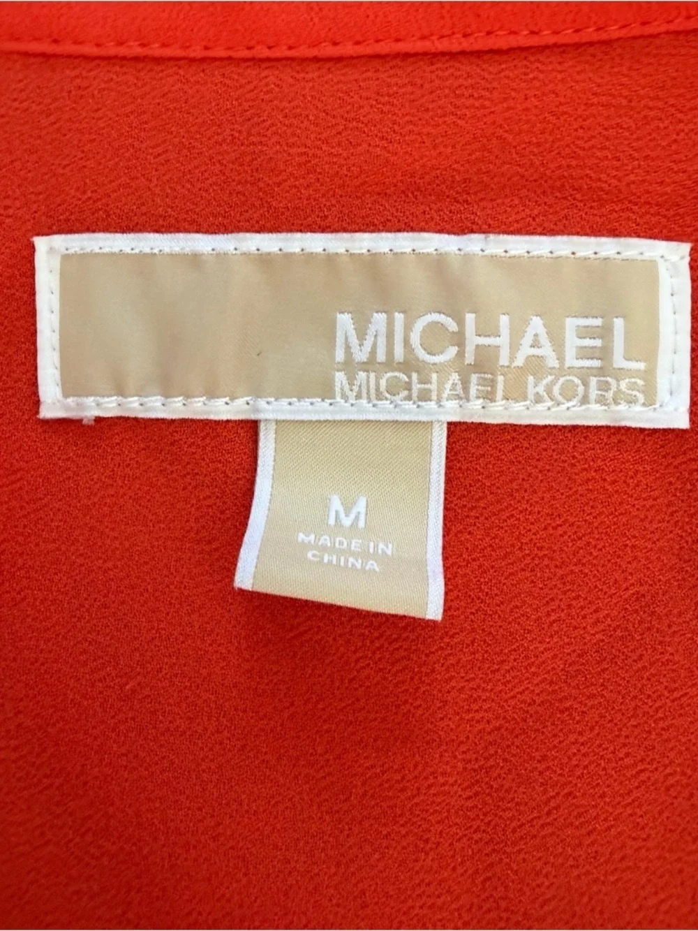 Michael Kors Mandarin Orange Pointelle Trim Long Sleeve Top V Neck Blouse M